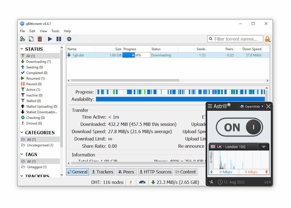 We tested Astrill’s torrenting capabilities on qBittorrent