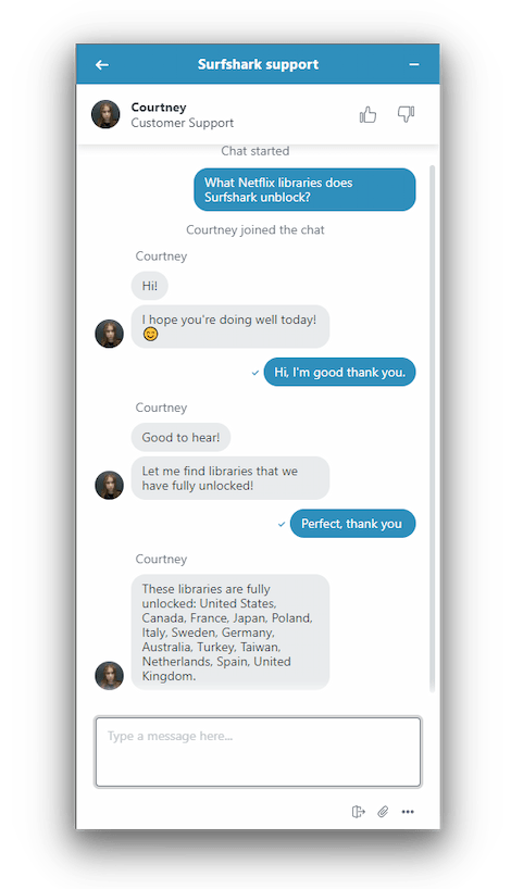 Surfshark offers quick live chat support