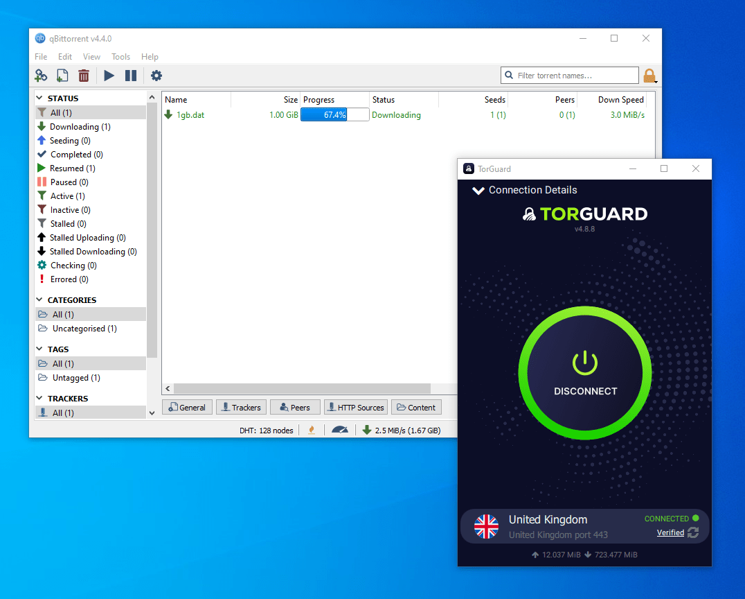 TorGuard averaged download speeds of 7.0 MiB/s