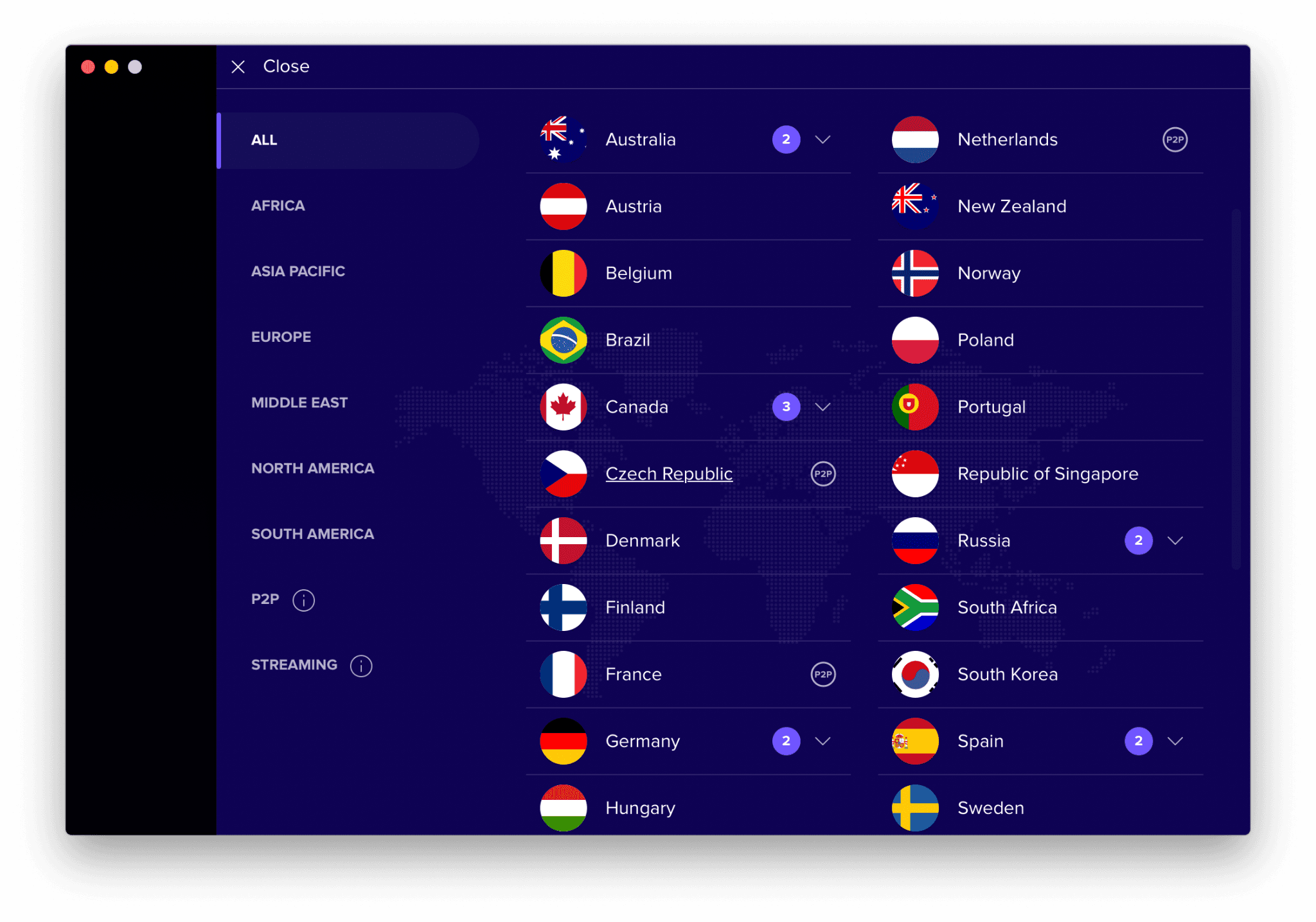 Avast VPN’s server list Avast VPN’s server list