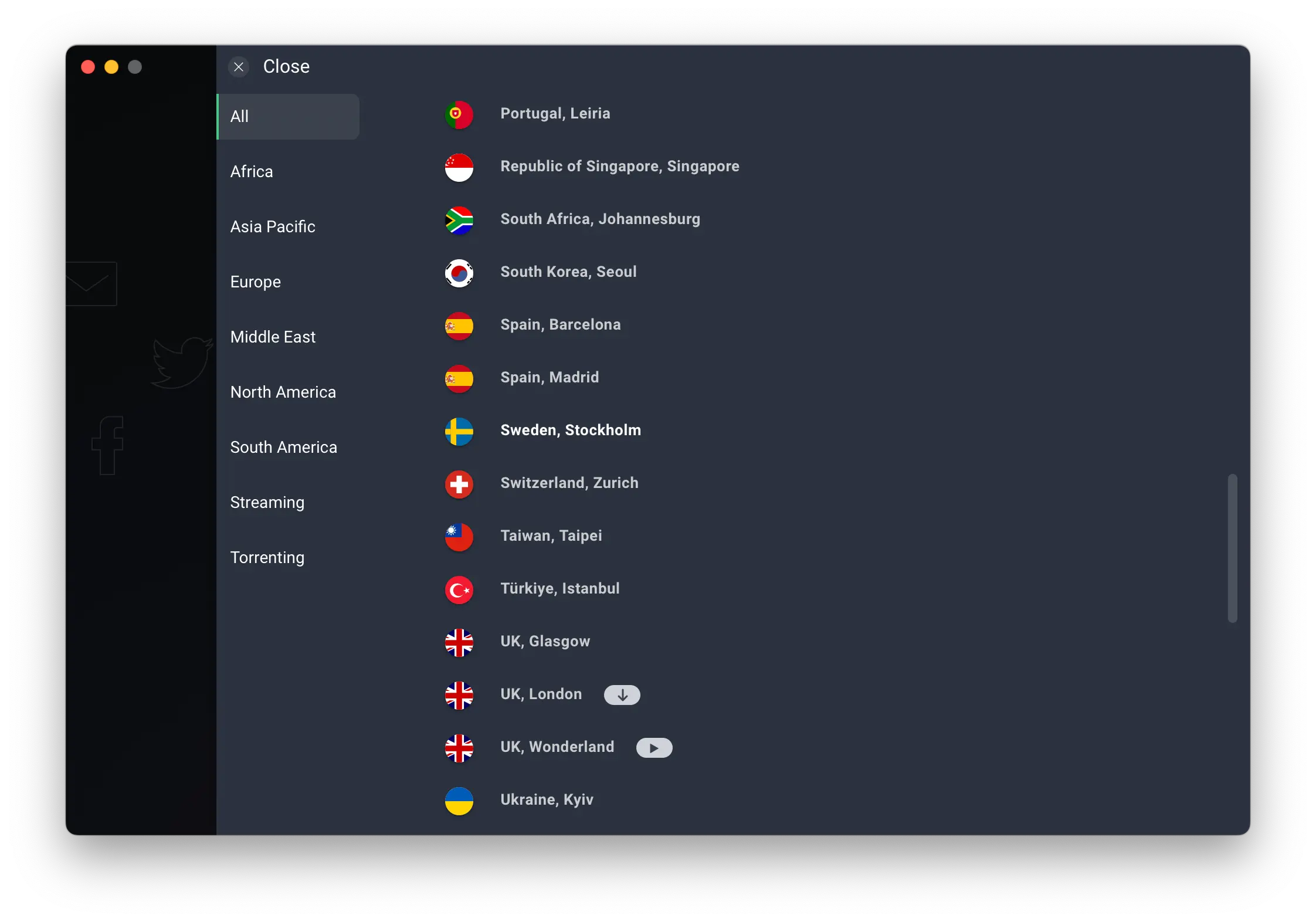 AVG’s server list is Euro-centric and small compared to leading VPNs