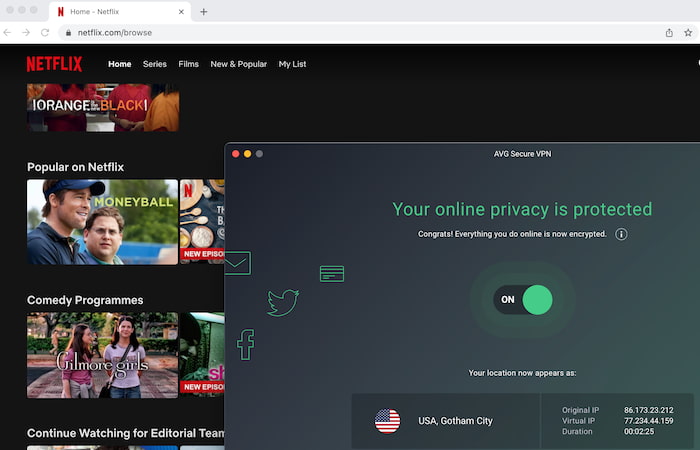 AVG Secure VPN unblocks US Netflix
