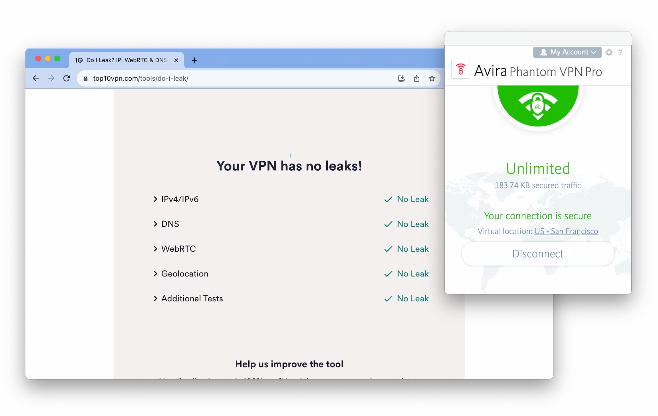 no IP, DNS, or WebRTC leaks when testing Avira Phantom VPN no IP, DNS, or WebRTC leaks when testing Avira Phantom VPN