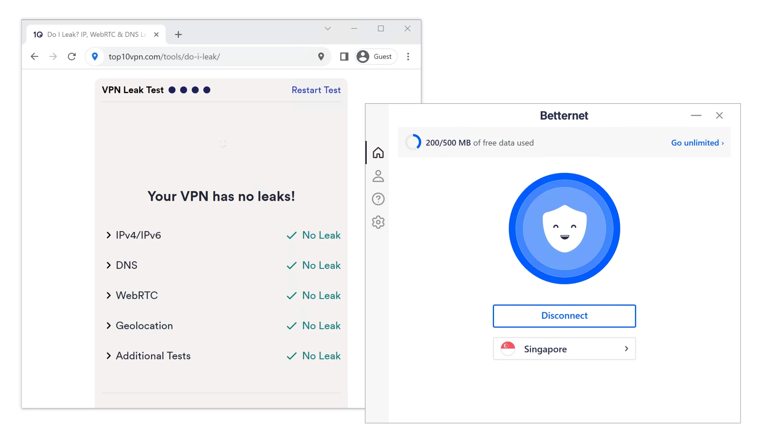 Betternet passed all tests on our proprietary VPN leak test tool Betternet passed all tests on our proprietary VPN leak test tool