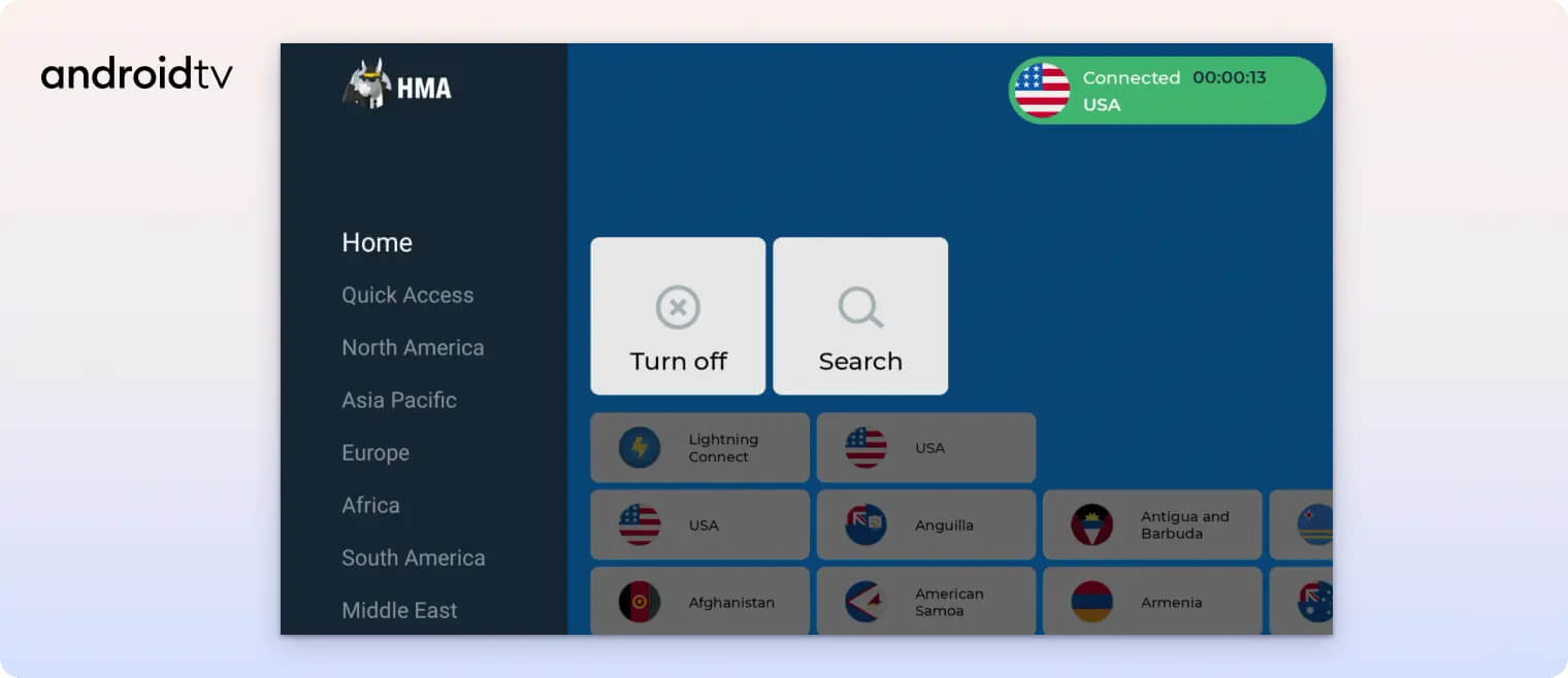 HMA’s custom Android TV app