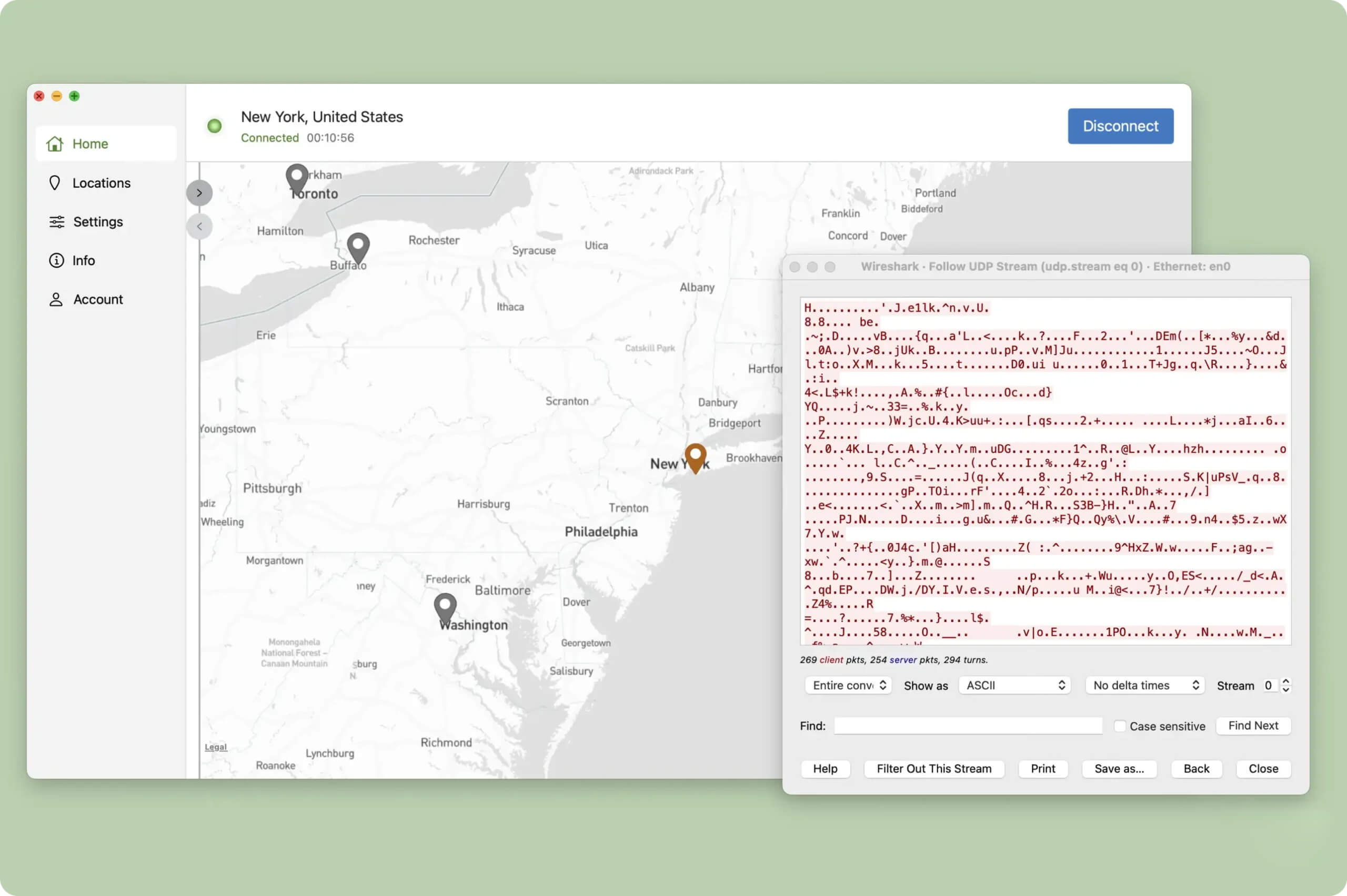 The VPN’s encryption completely concealed our network traffic The VPN’s encryption completely concealed our network traffic
