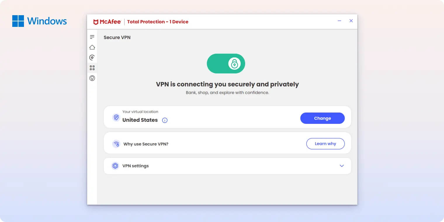 McAfee Safe Connect Windows APP