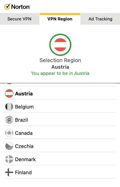 Norton VPN doesn’t provide any information about server load or latency