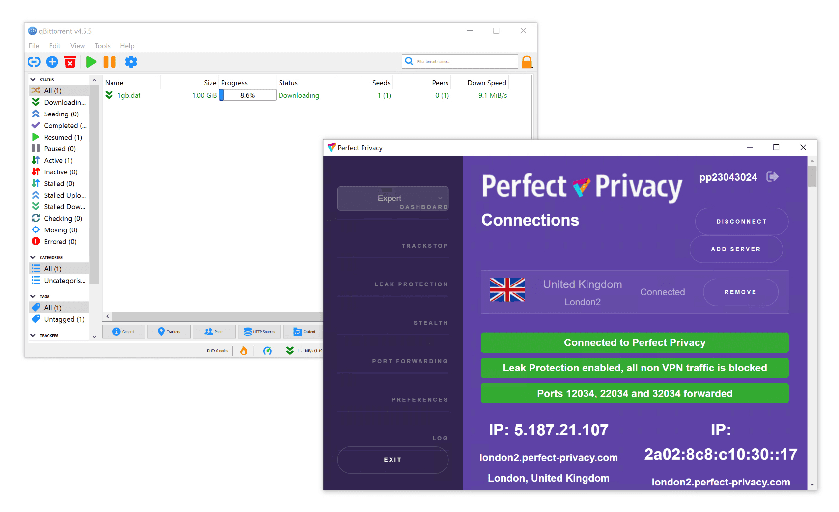 We used port forwarding to maximize Perfect Privacy’s P2P speeds