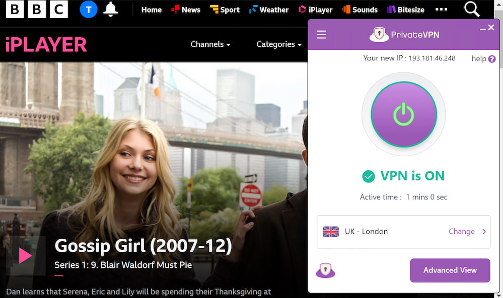 Both of PrivateVPN’s UK servers work with BBC iPlayer