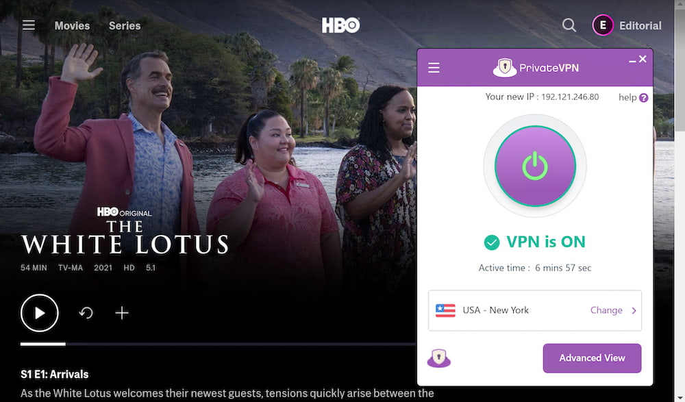 PrivateVPN streamed HBO Max on all of its US servers