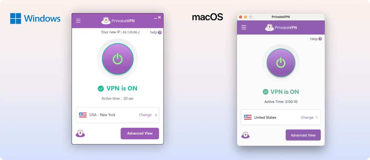 PrivateVPN’s apps for Windows and macOS