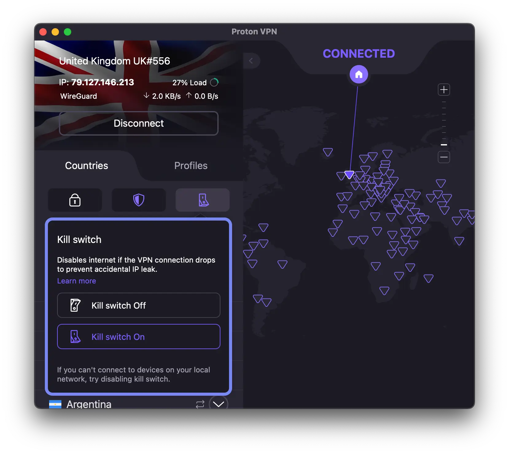 turn on the kill switch from Proton VPN’s homepage turn on the kill switch from Proton VPN’s homepage