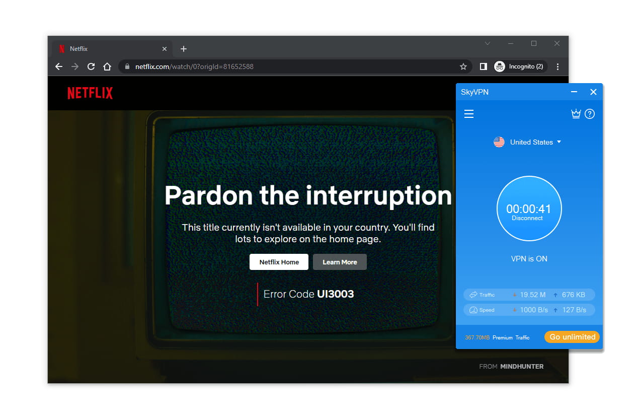 SkyVPN failed to unblock US Netflix or any other Netflix library