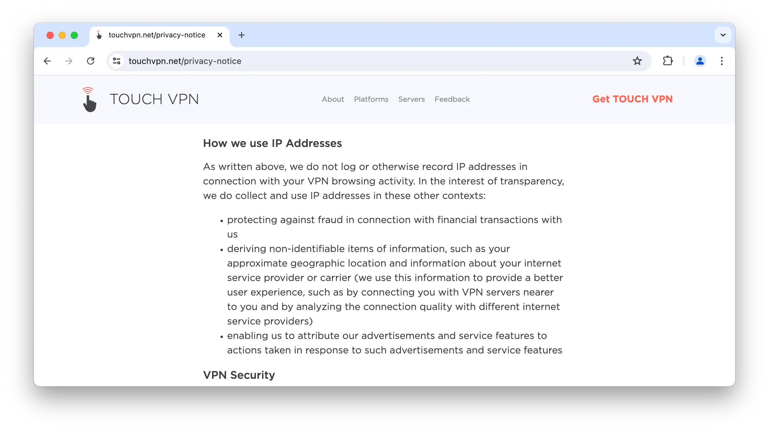 Touch VPN admits to logging and using your real IP address
