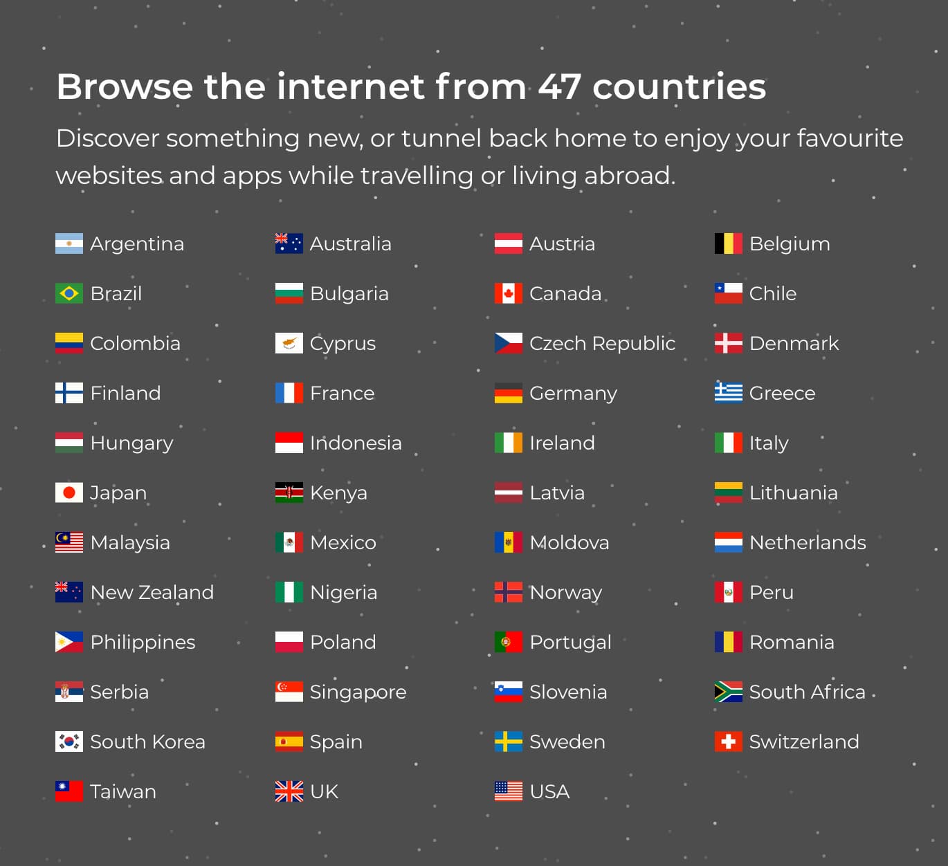 TunnelBear has servers in 47 countries