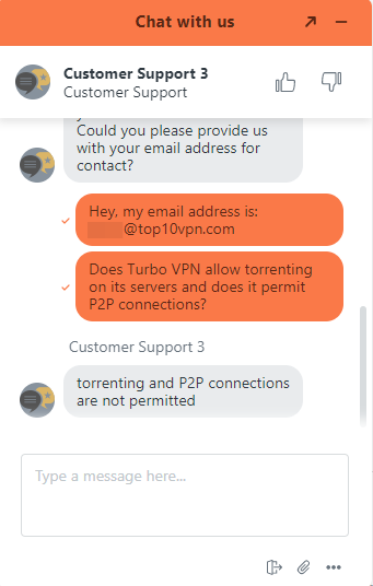 Turbo VPN does not allow torrenting