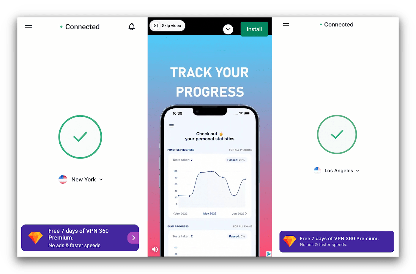 VPN 360 on Android (left) and iOS (left) both have minimalist apps VPN 360 on Android (left) and iOS (left) both have minimalist apps