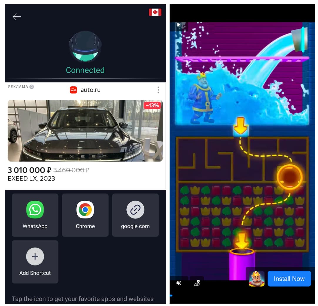 VPN Proxy Master Free on Android (left) and iOS (right) have a ton of ads