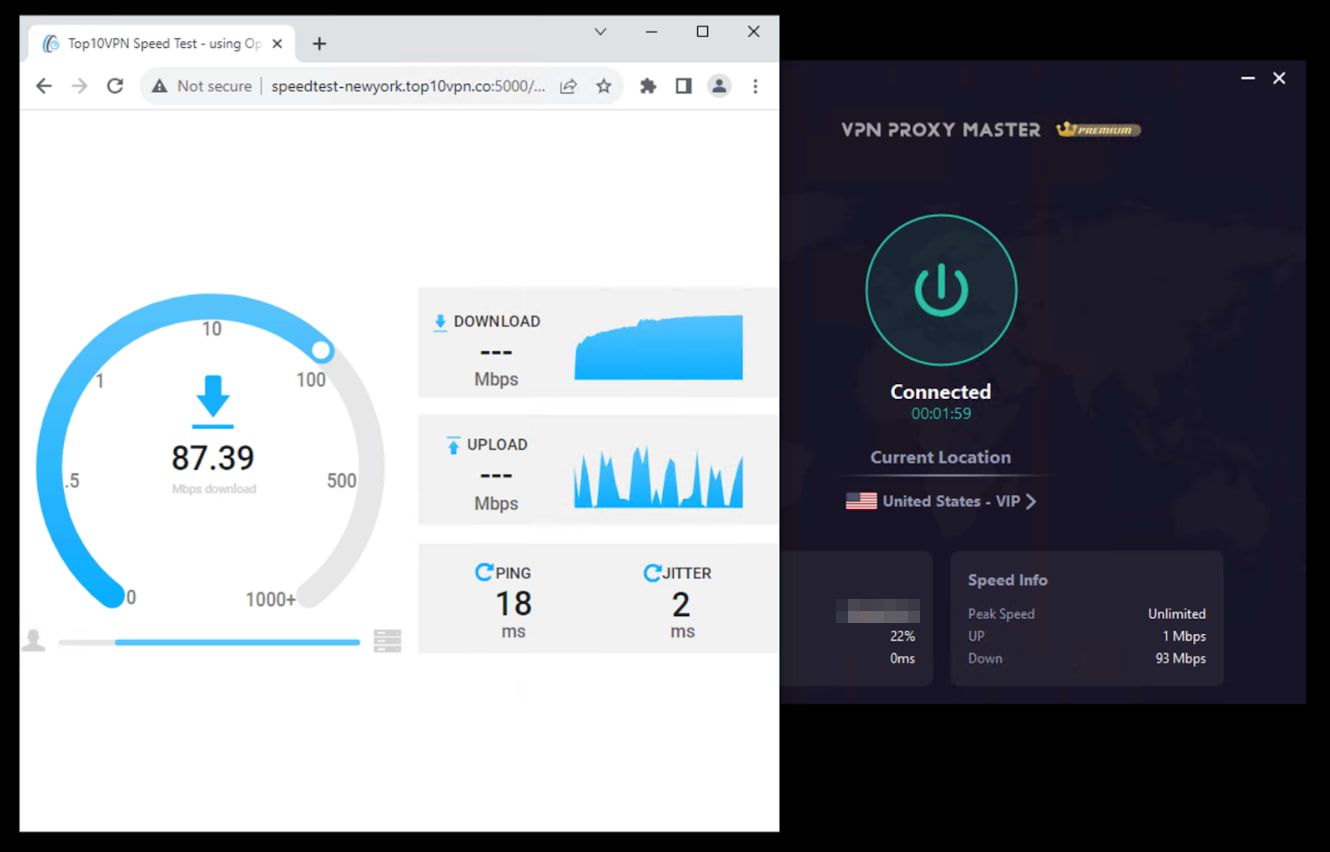 VPN Proxy Master Premium is a lot faster than the free version