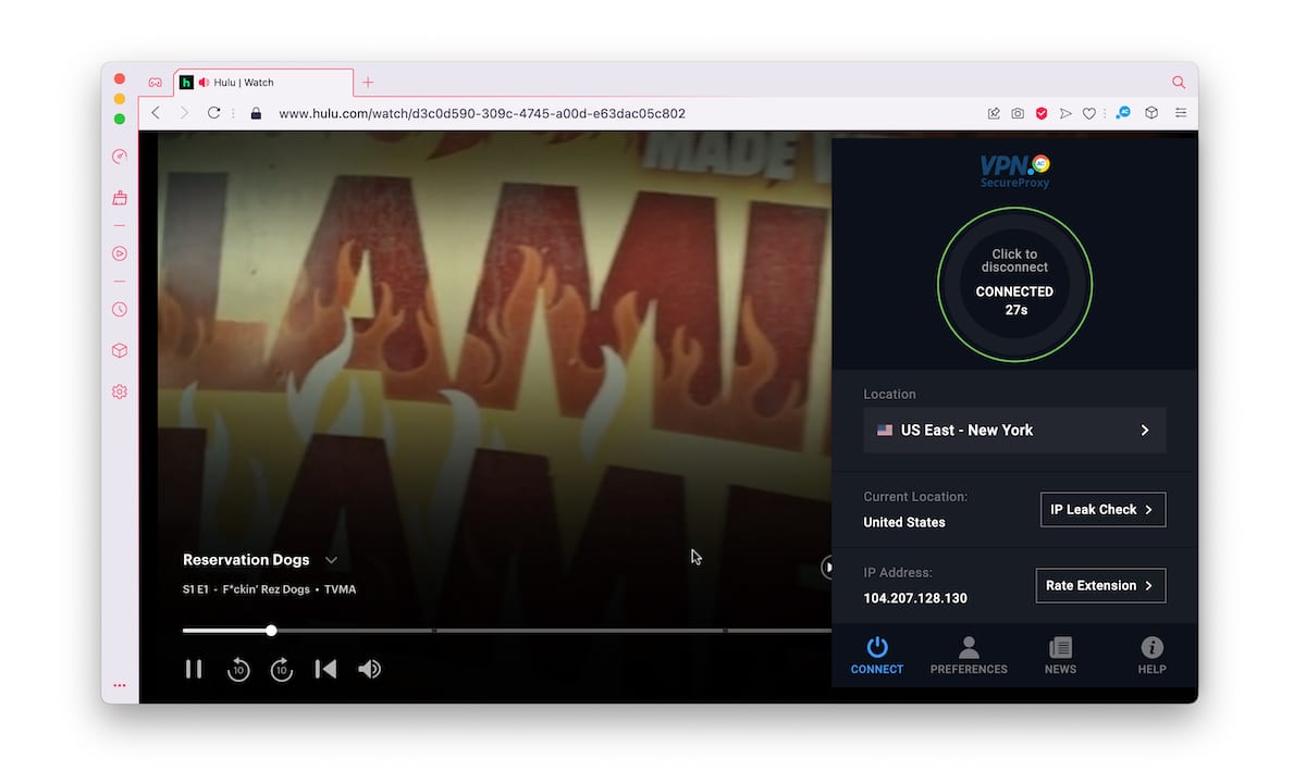 Hulu streamed with no issues when using the Chrome extension Hulu streamed with no issues when using the Chrome extension