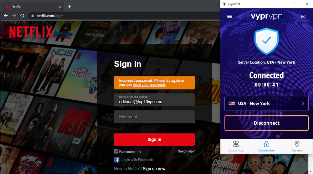 Netflix detected VyprVPN and refused us access to the platform