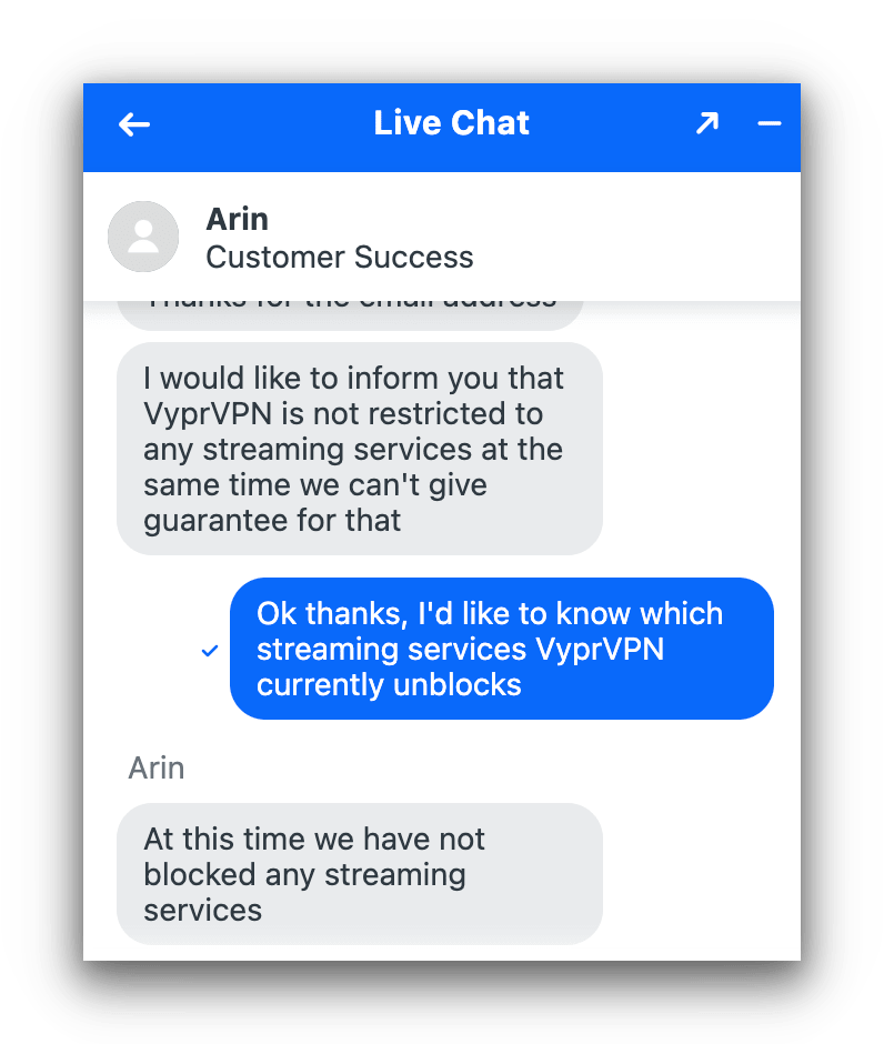 VyprVPN’s live chat 