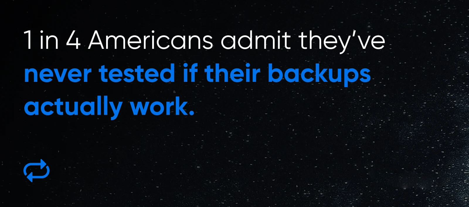 One in four Americans haven’t tested whether their backups work, shown with bold blue text on a dark starry background.