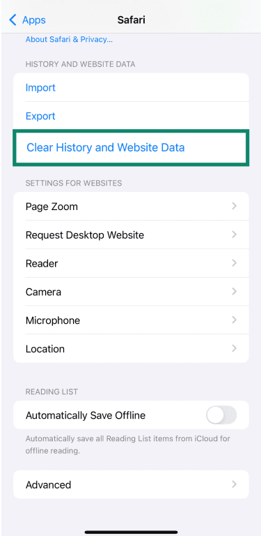 Clear History and Website Data Clear History and Website Data