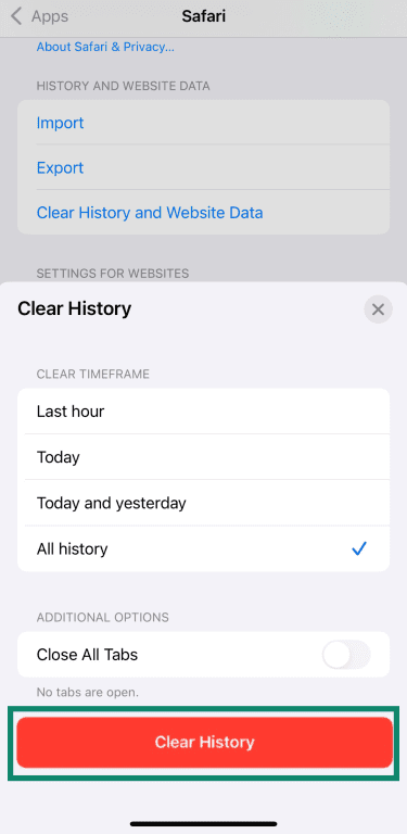 Select All history and click Clear History Select All history and click Clear History