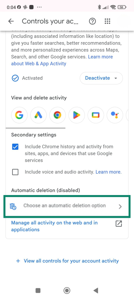 Choose an automatic deletion option
